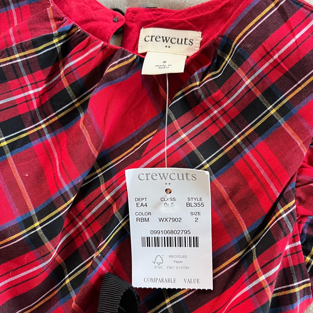 Crewcuts NEW Tartan plaid Red Christmas Holiday Dress Size 2 Black Ribbon Belt - Picture 7 of 14